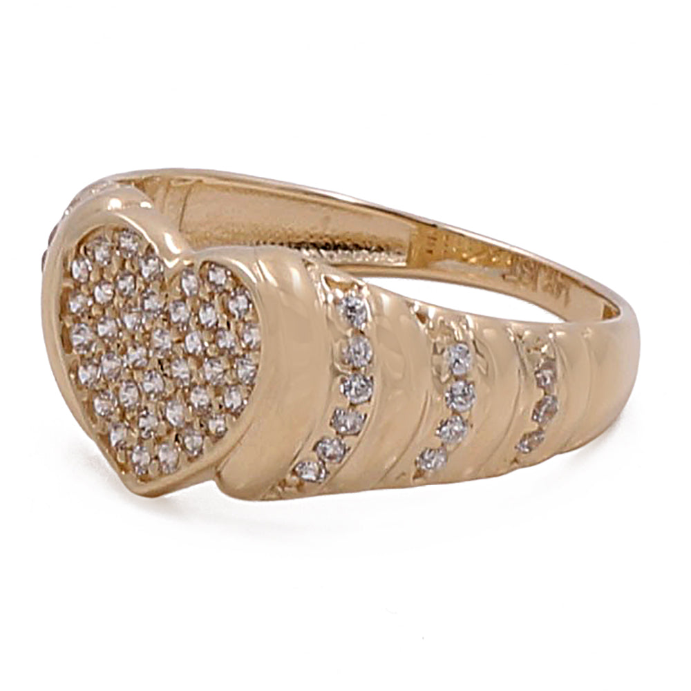14K Yellow Gold Women's Fashion Heart with Cubic Zirconias Ring