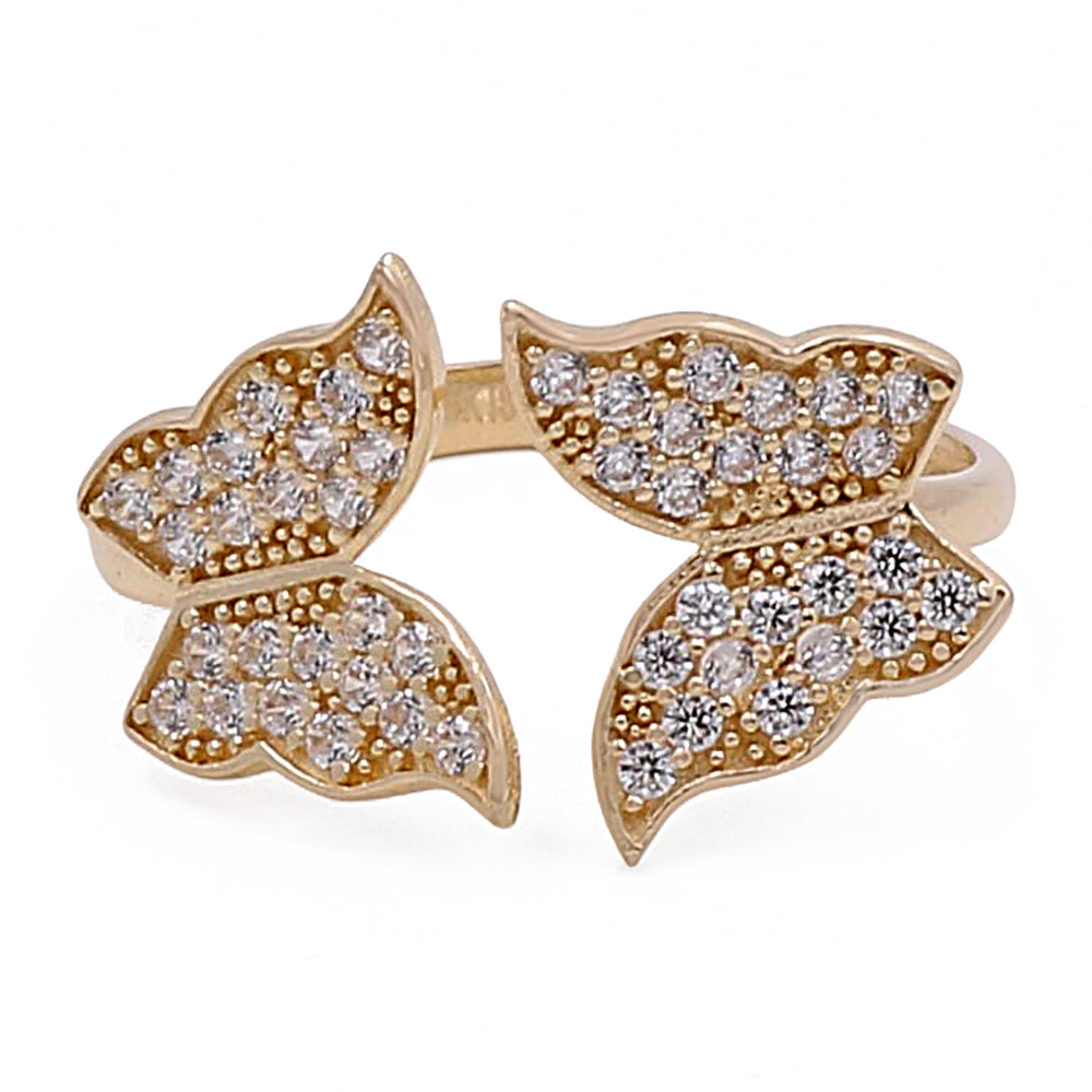 14K Yellow Gold Women's Fashion Double Butterfly Cubic Zirconias Ring
