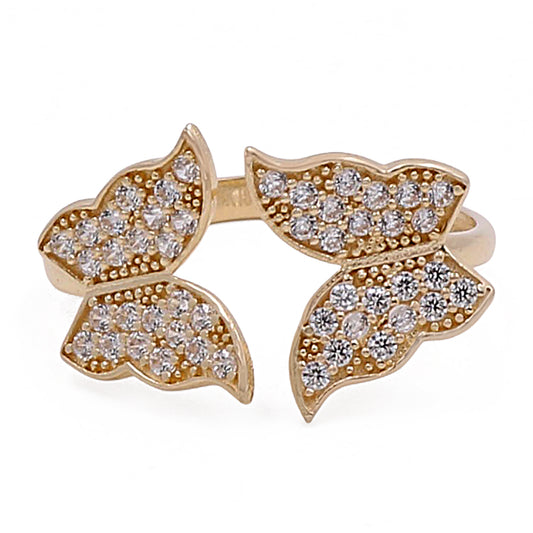14K Yellow Gold Women's Fashion Double Butterfly Cubic Zirconias Ring
