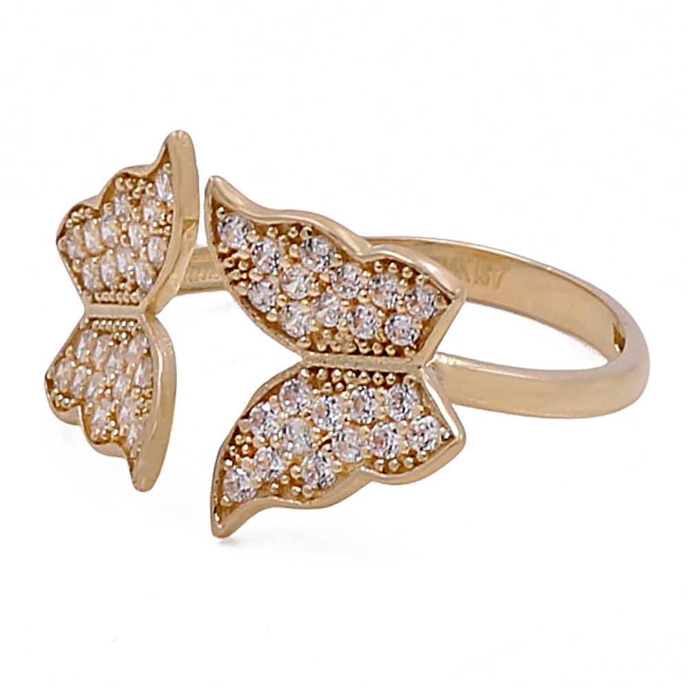 14K Yellow Gold Women's Fashion Double Butterfly Cubic Zirconias Ring
