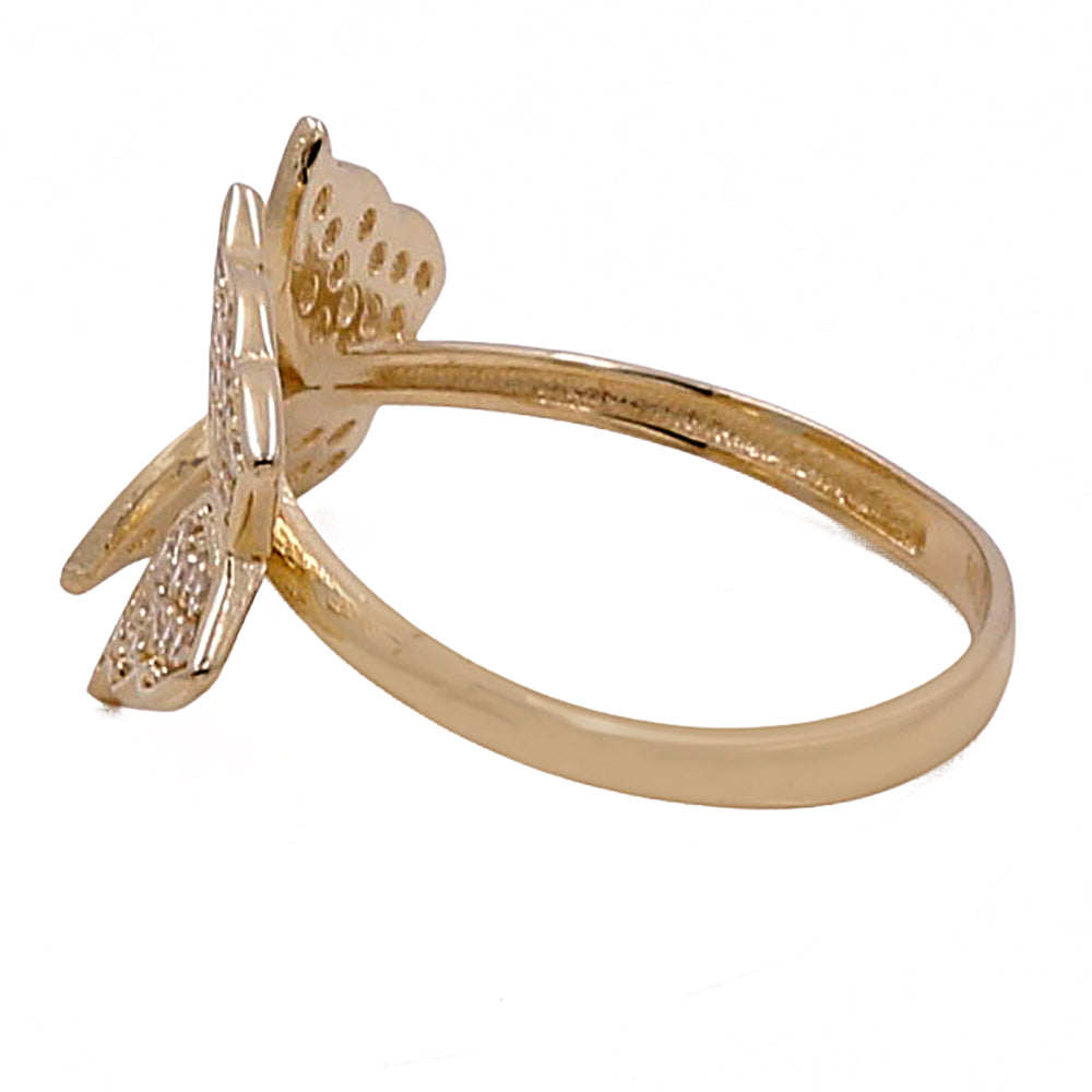 14K Yellow Gold Women's Fashion Double Butterfly Cubic Zirconias Ring