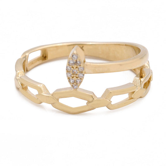 14K Yellow Gold Fashion Links Ring with Cubic Zirconias