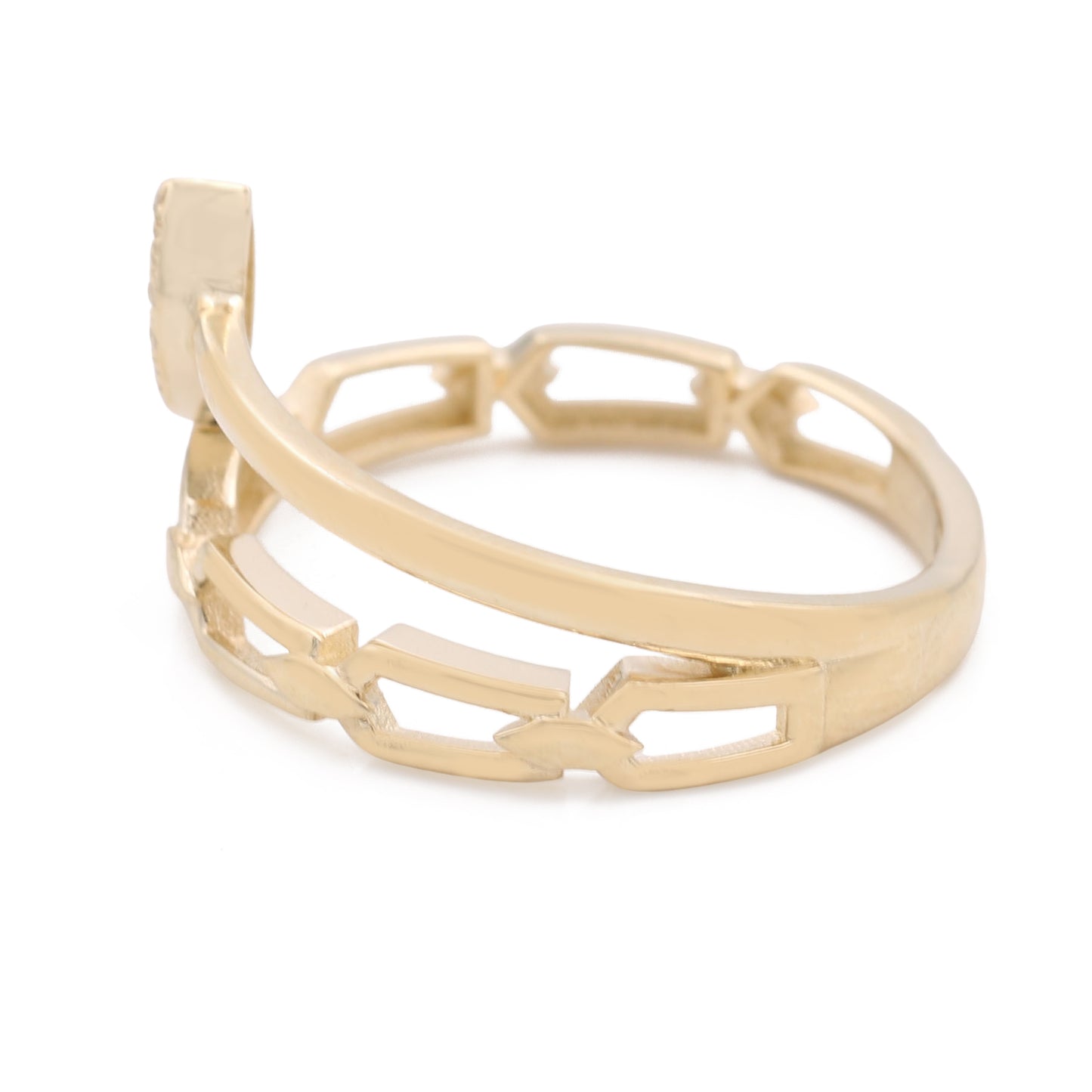 14K Yellow Gold Fashion Links Ring with Cubic Zirconias