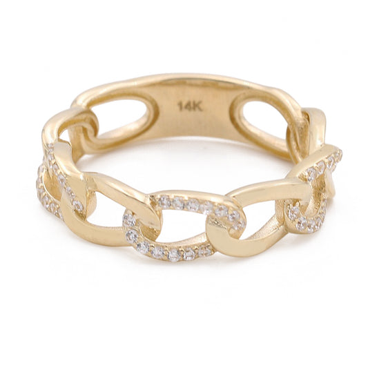 14K Yellow Gold Fashion Links Ring with Cubic Zirconias
