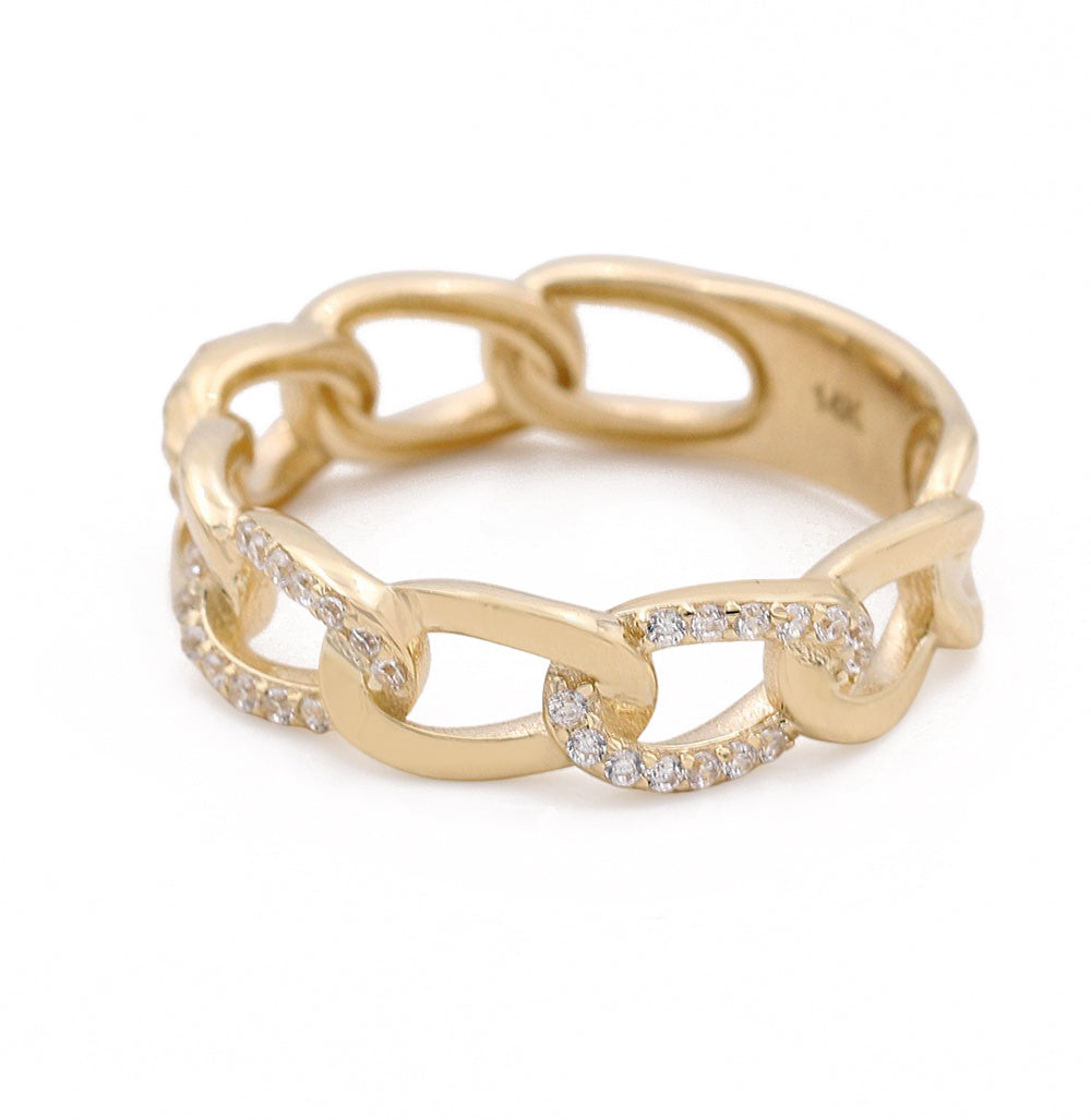 14K Yellow Gold Fashion Links Ring with Cubic Zirconias
