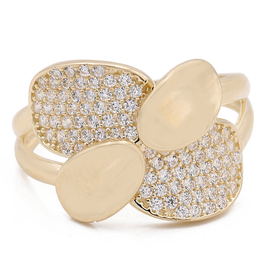 14K Yellow Gold Fashion Shape Ring with Cubic Zirconias