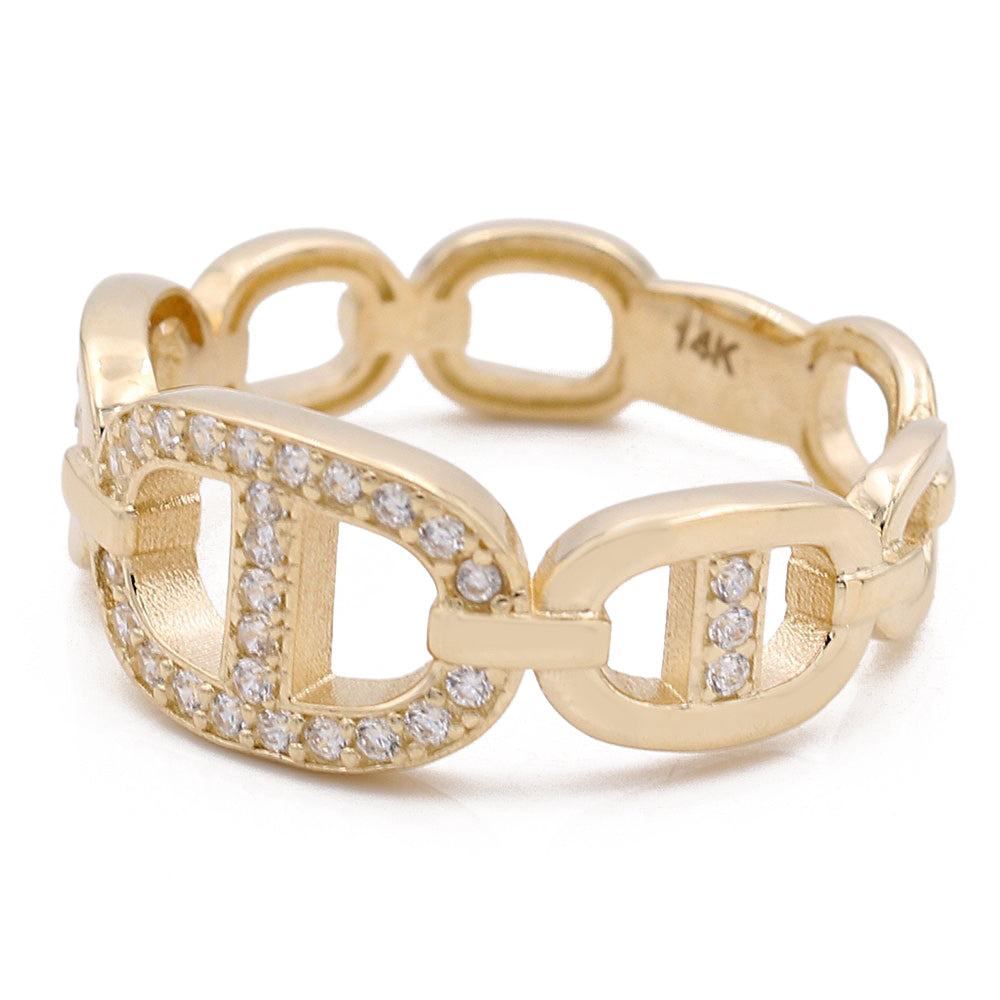 14K Yellow Gold Fashion Links Ring with Cubic Zirconias