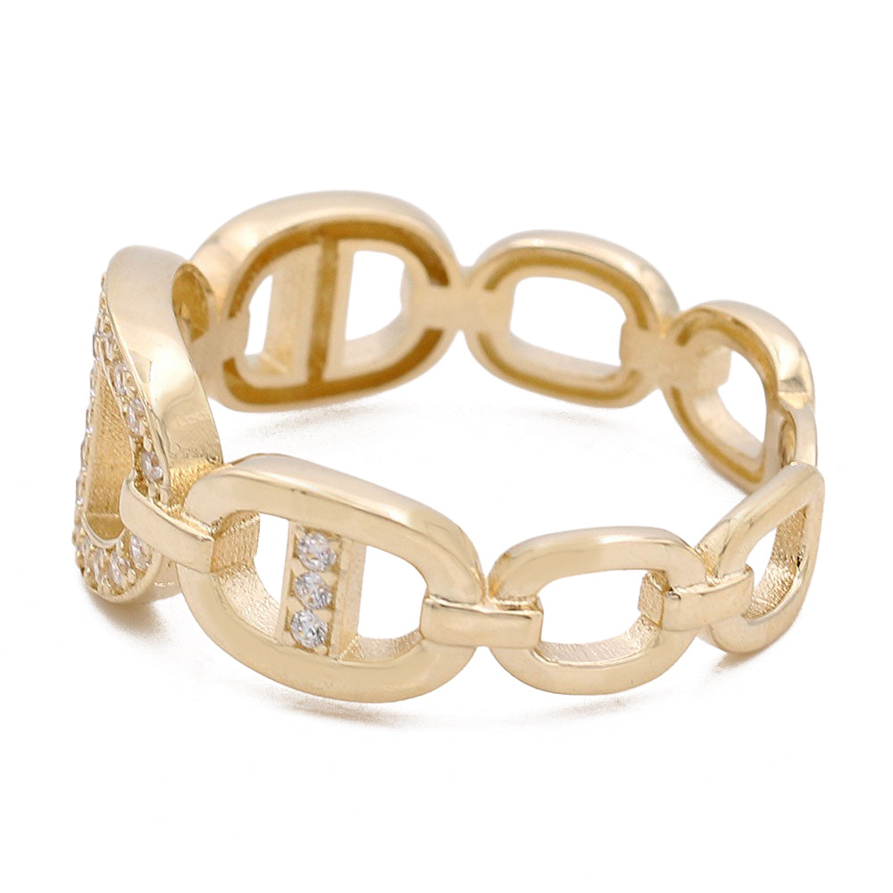 14K Yellow Gold Fashion Links Ring with Cubic Zirconias