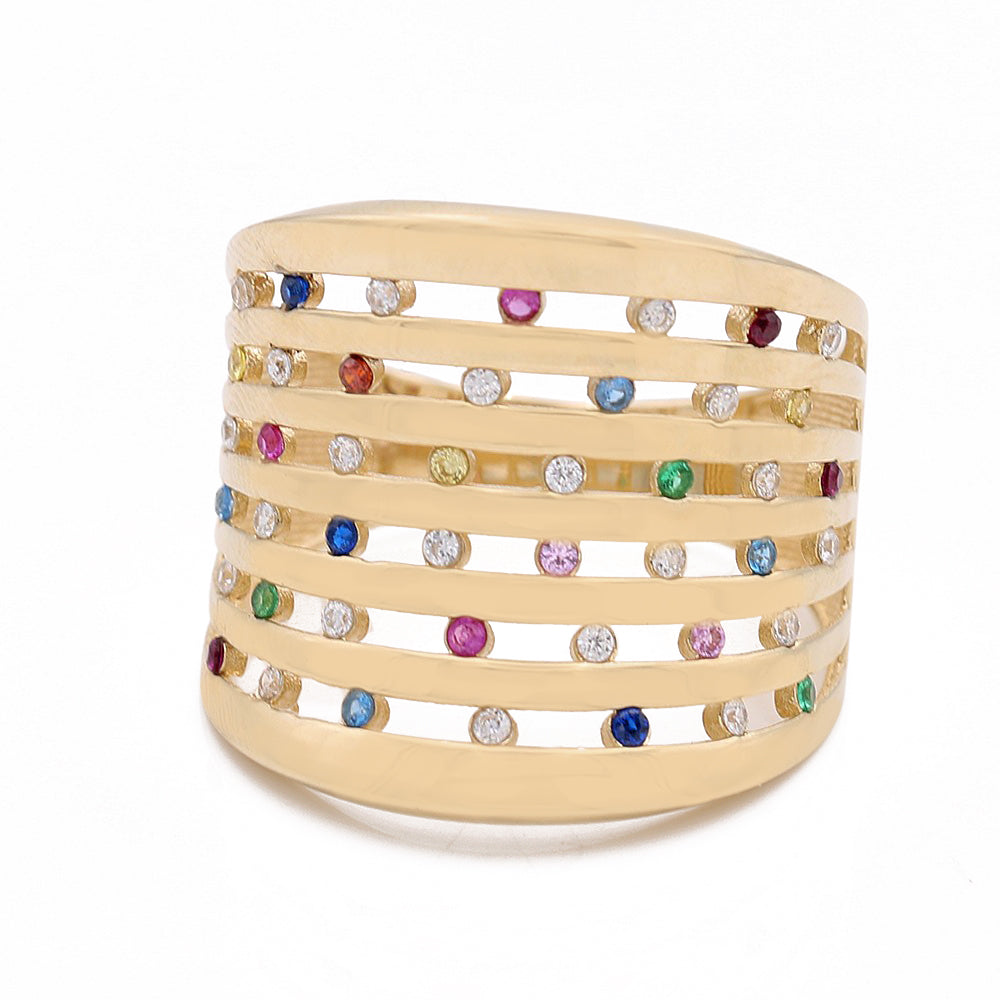 14K Yellow Gold Fashion with Color Stones Rows Ring