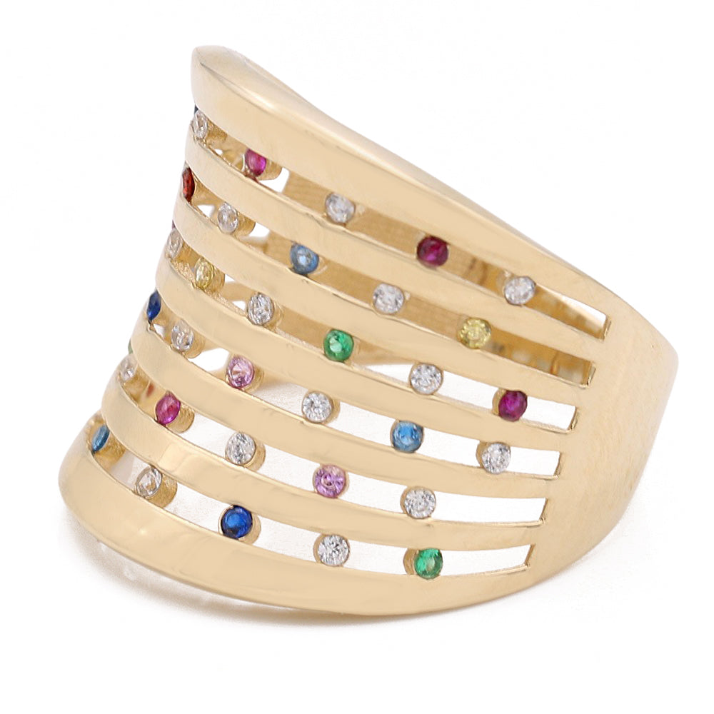 14K Yellow Gold Fashion with Color Stones Rows Ring