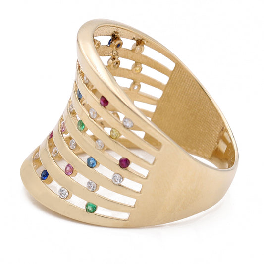 14K Yellow Gold Fashion with Color Stones Rows Ring