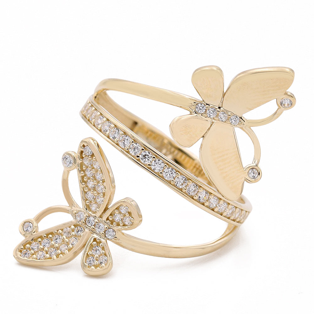 14K Yellow Gold Fashion Butterfly Shape Ring with Cubic Zirconias