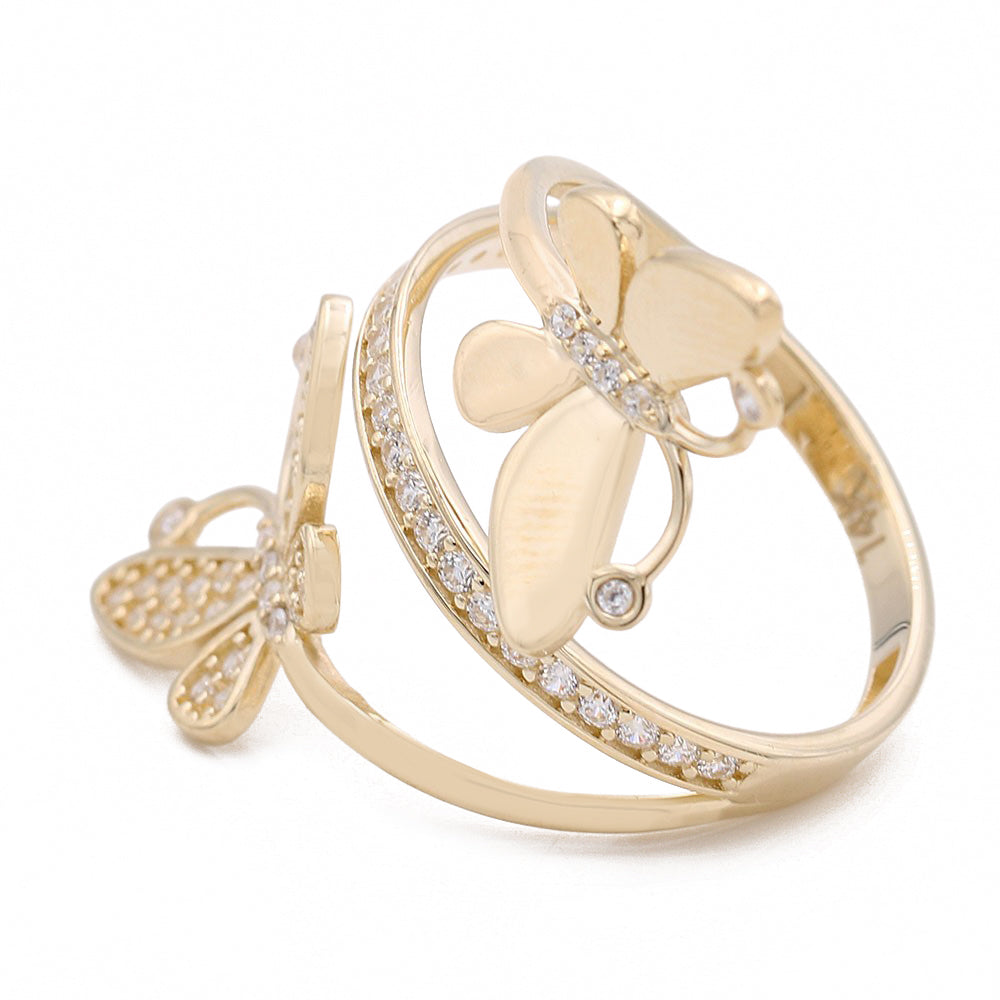 14K Yellow Gold Fashion Butterfly Shape Ring with Cubic Zirconias