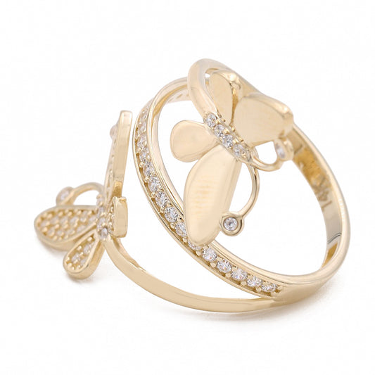 14K Yellow Gold Fashion Butterfly Shape Ring with Cubic Zirconias