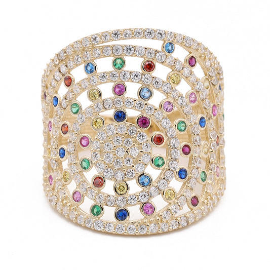 14K Yellow Gold Fashion Arabesque Shape Ring with Cubic Zirconias