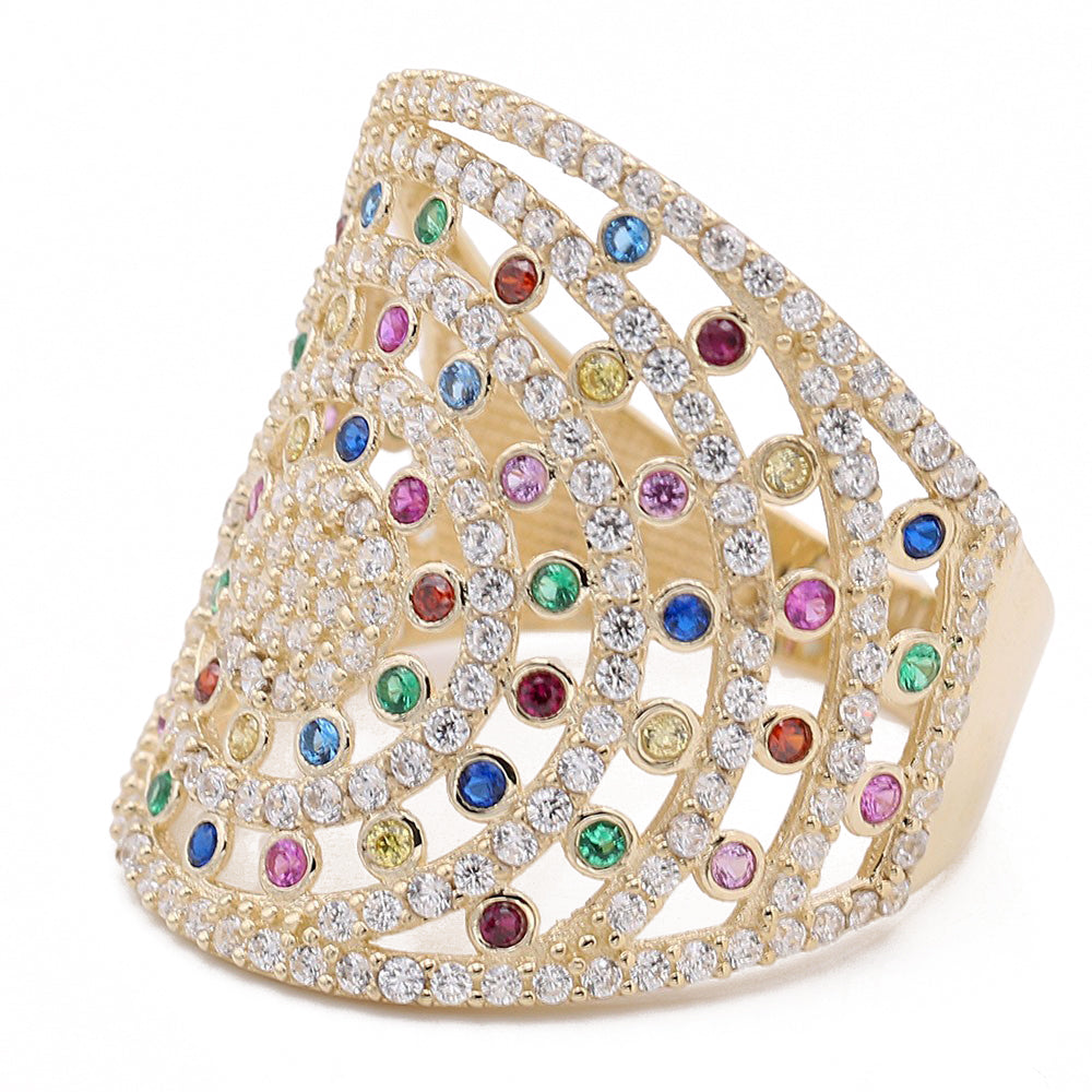 14K Yellow Gold Fashion Arabesque Shape Ring with Cubic Zirconias
