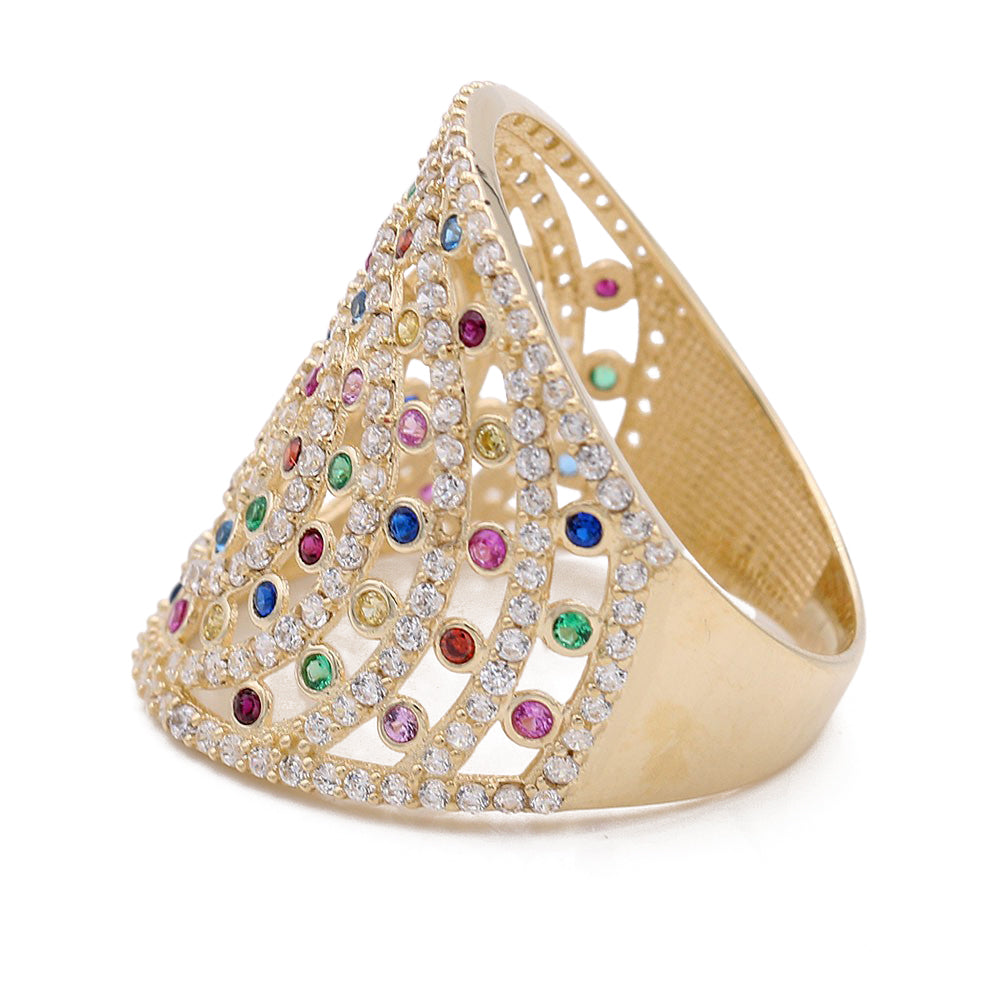 14K Yellow Gold Fashion Arabesque Shape Ring with Cubic Zirconias