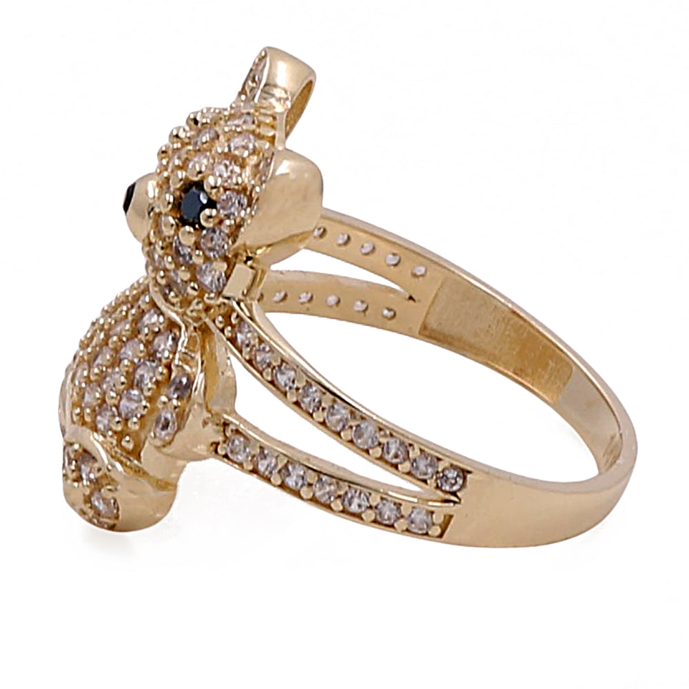 14K Yellow Gold Women's Teddy Bear Ring with Color Stones and Cubic Zirconias