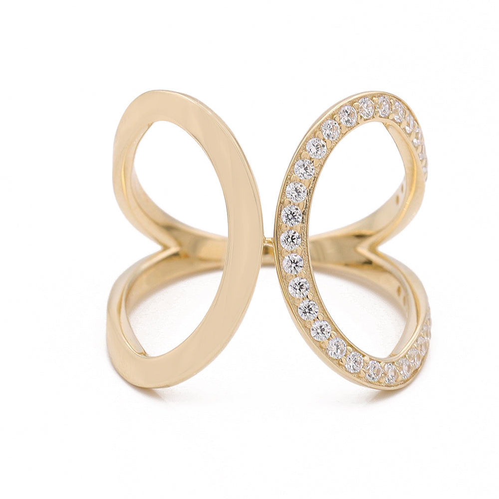 14K Yellow Gold Fashion Design Ring with Cubic Zirconias