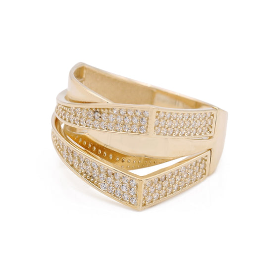 14K Yellow Gold Fashion Design Ring with Cubic Zirconias