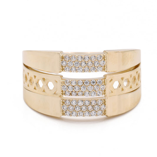 14K Yellow Gold Fashion Design Ring with Cubic Zirconias