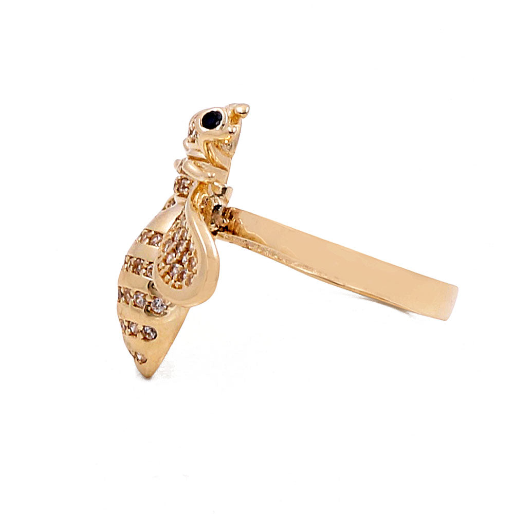 14K Yellow Gold Women's Bee Ring with Color Stones and Cubic Zirconias