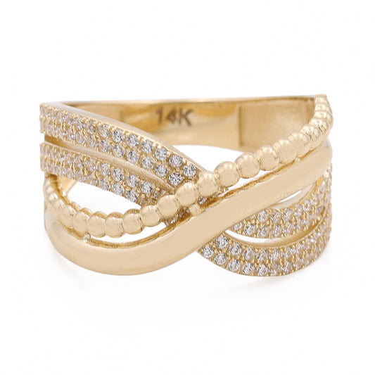 14K Yellow Gold Fashion Design Ring with Cubic Zirconias