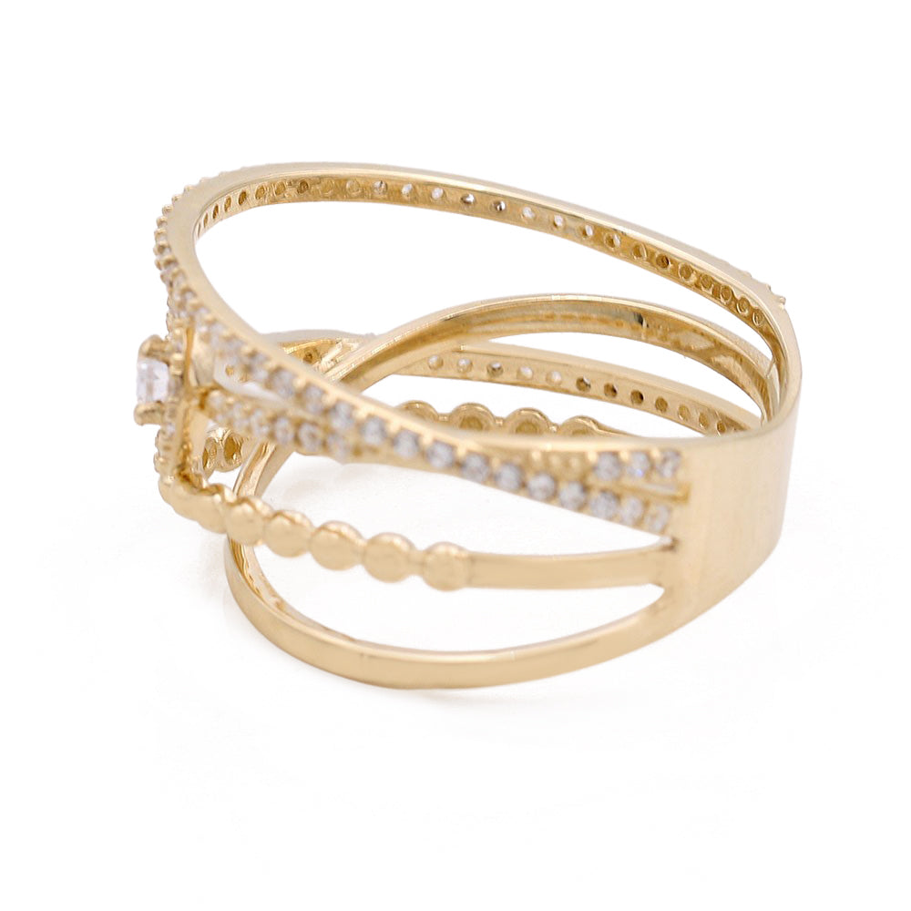 14K Yellow Gold Fashion Center Teardrop Design Ring with Cubic Zirconias