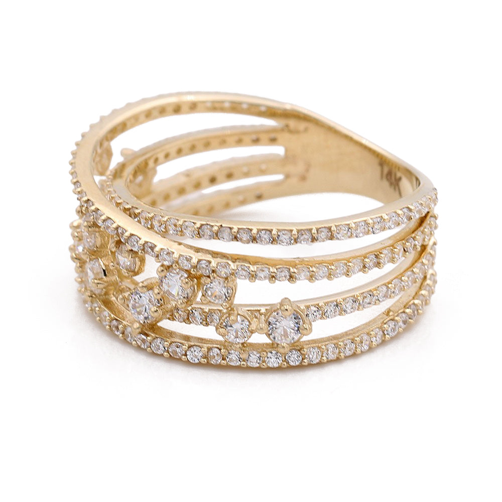 14K Yellow Gold Fashion Design Ring with Cubic Zirconias