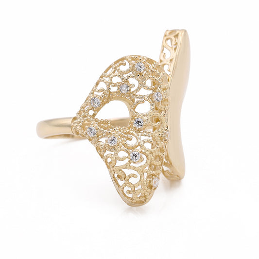 14K Yellow Gold Fashion Butterfly Design Ring with Cubic Zirconias
