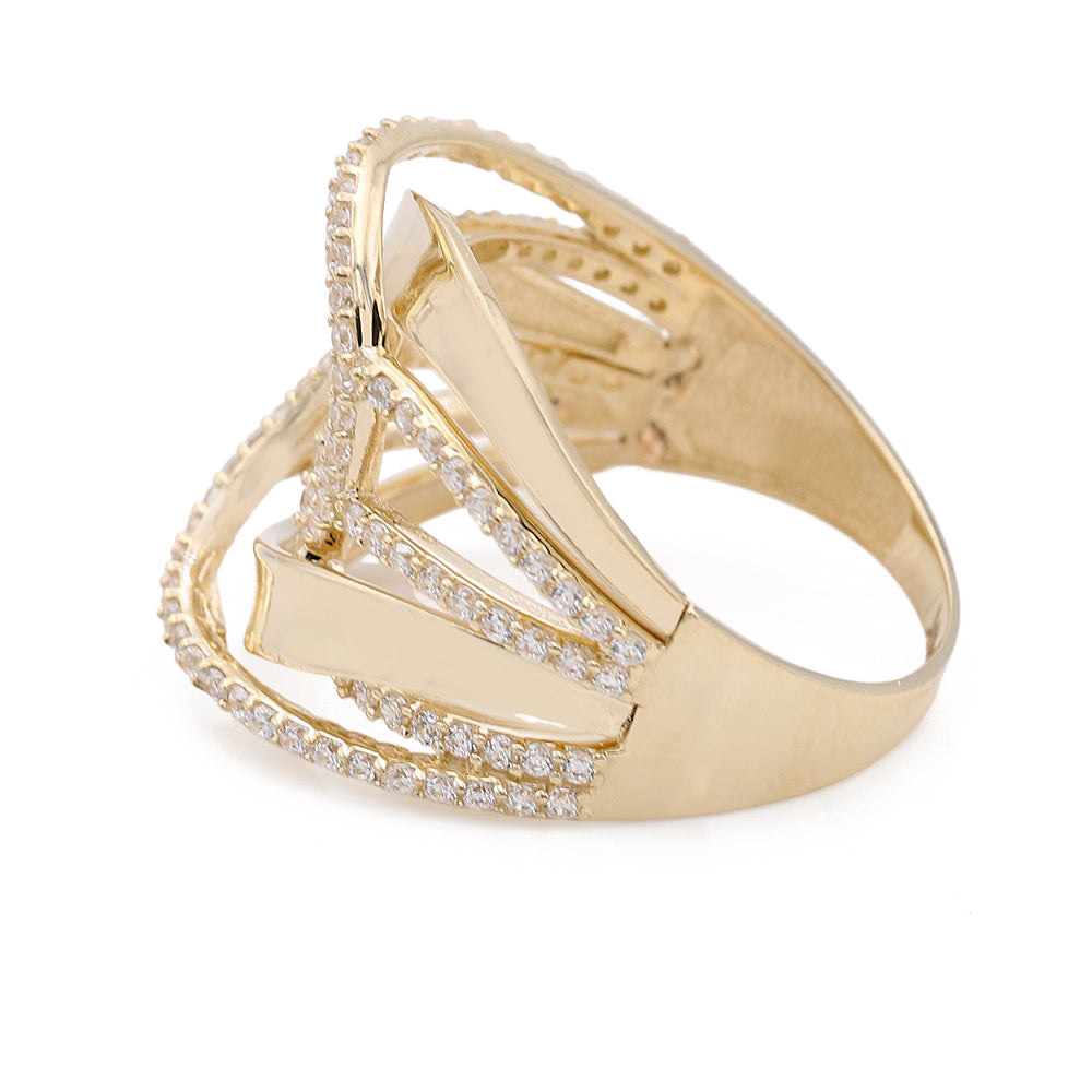 14K Yellow Gold Fashion Interlaced Design Ring with Cubic Zirconias