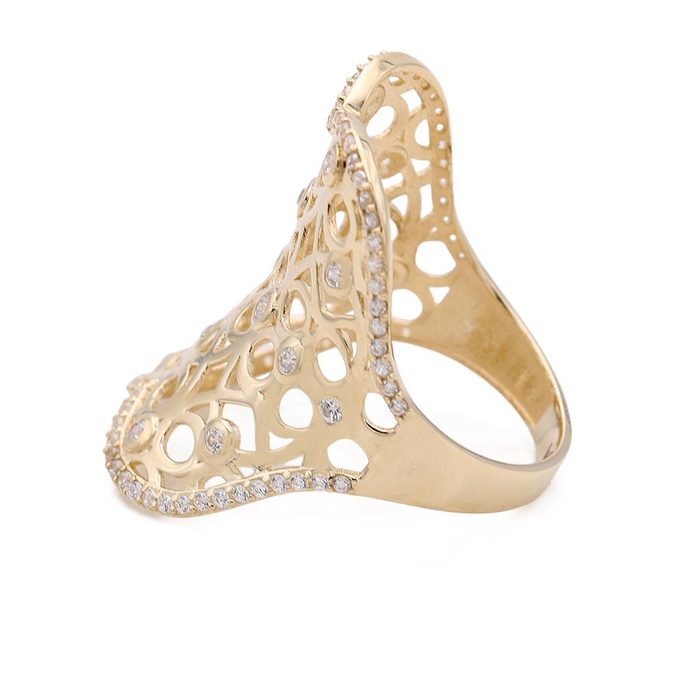 14K Yellow Gold Fashion Arabesque Design Ring with Cubic Zirconias