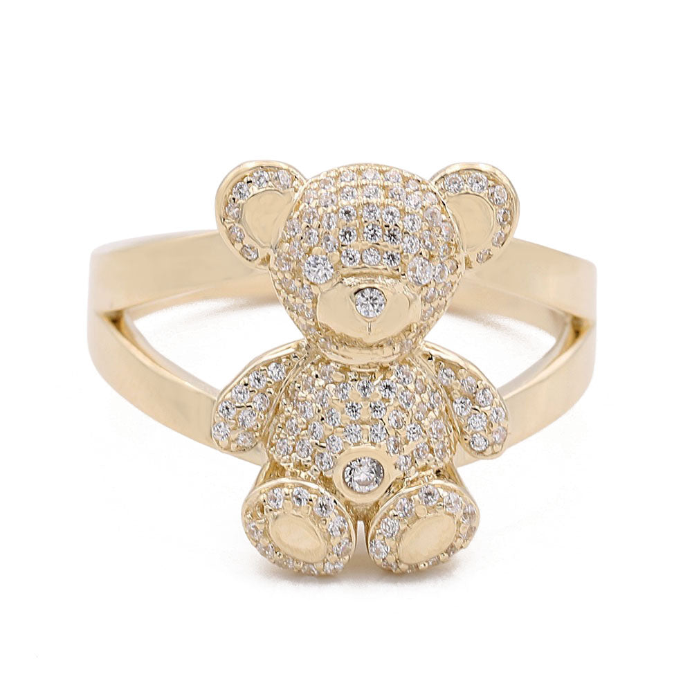 14K Yellow Gold Fashion Beard Design Ring with Cubic Zirconias