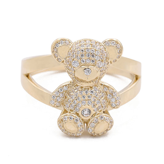 14K Yellow Gold Fashion Beard Design Ring with Cubic Zirconias