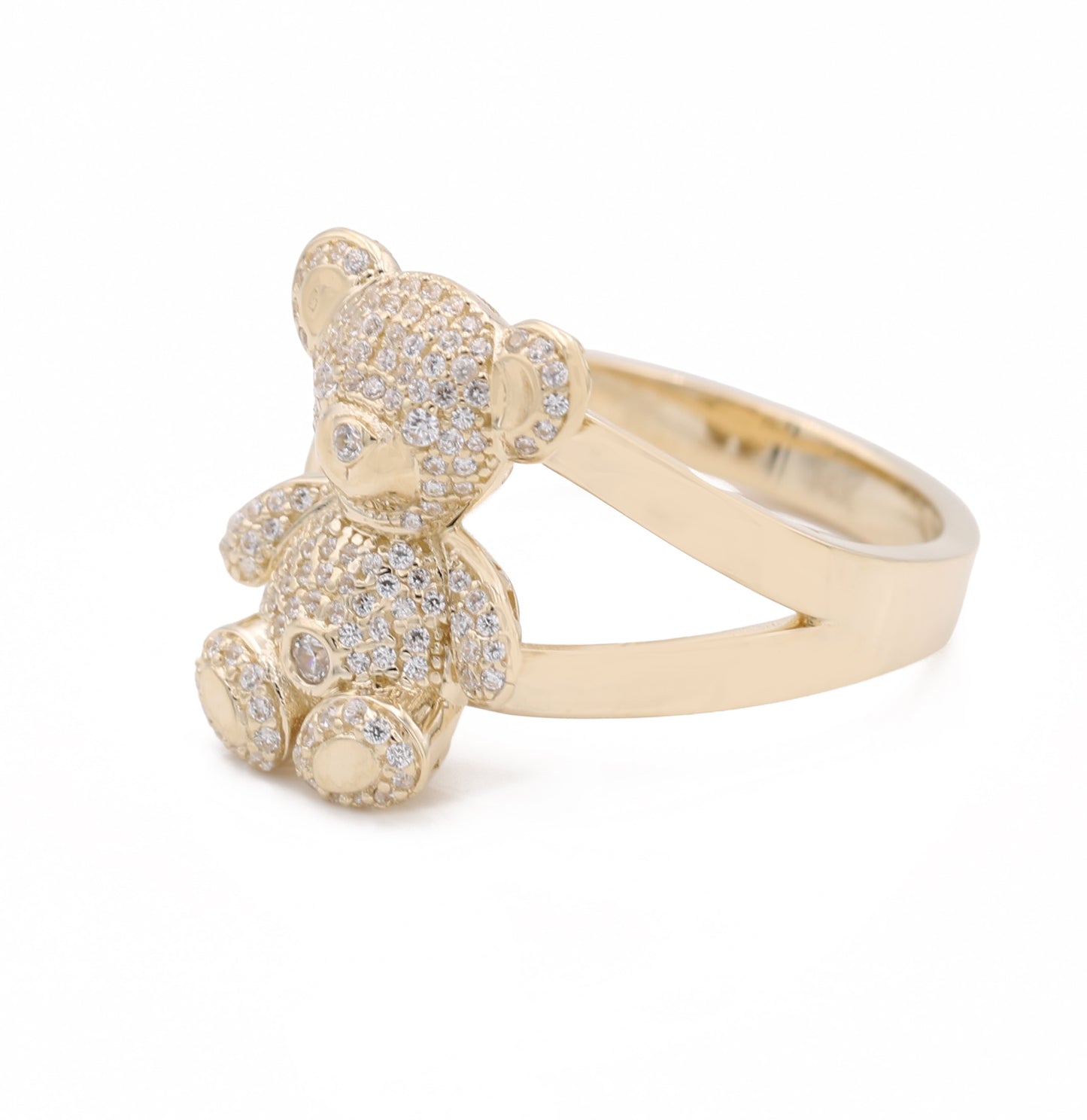 14K Yellow Gold Fashion Beard Design Ring with Cubic Zirconias