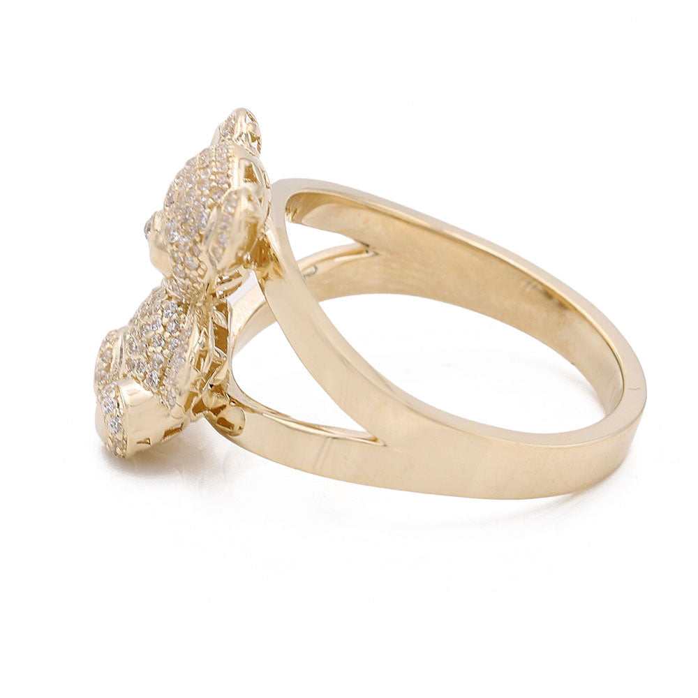 14K Yellow Gold Fashion Beard Design Ring with Cubic Zirconias