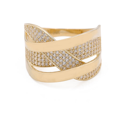 14K Yellow Gold Fashion Interlaced Design Ring with Cubic Zirconias