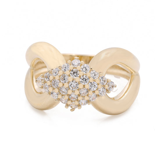 14K Yellow Gold Fashion Center Design Ring with Cubic Zirconias