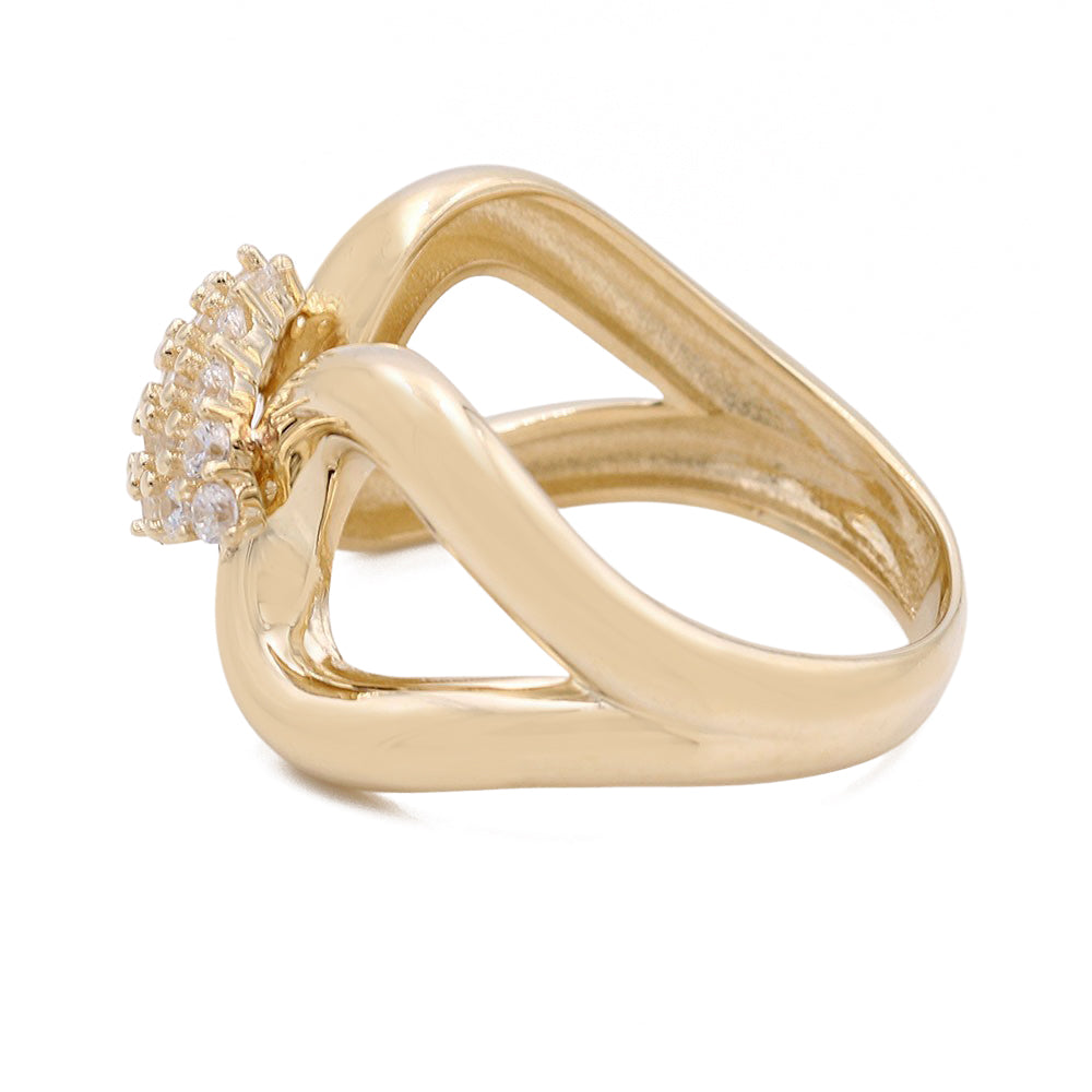 14K Yellow Gold Fashion Center Design Ring with Cubic Zirconias