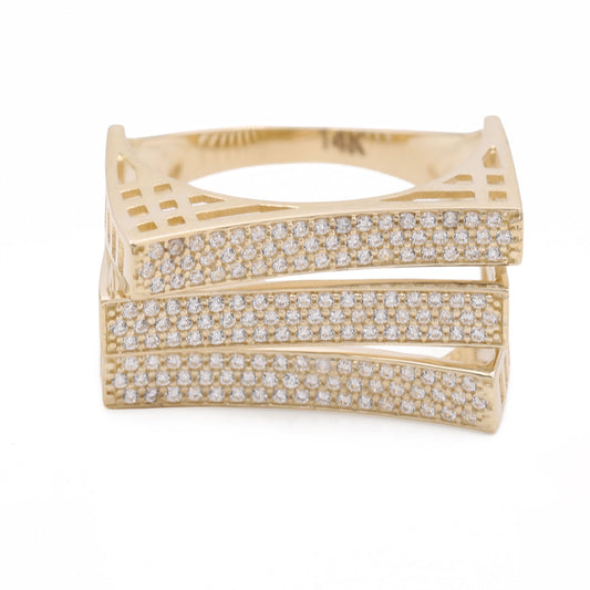 14K Yellow Gold Fashion Stacked Design Ring with Cubic Zirconias