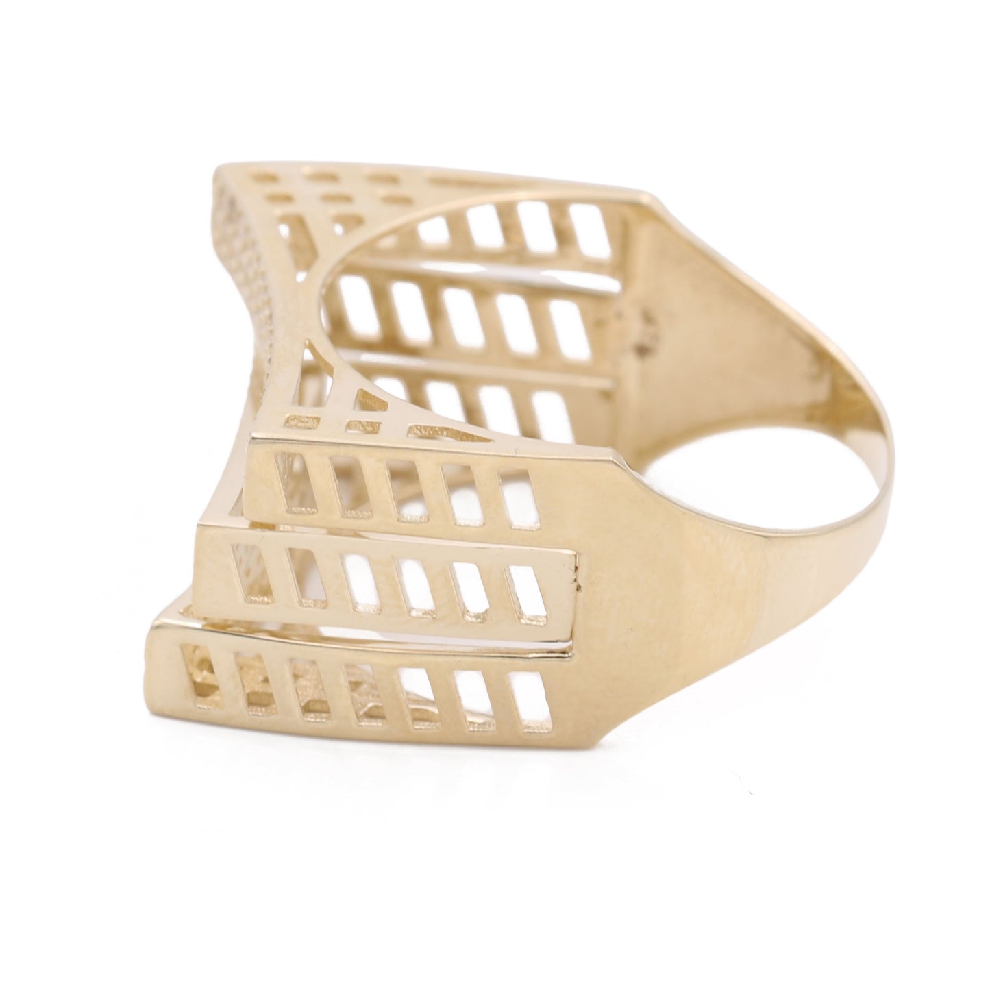 14K Yellow Gold Fashion Stacked Design Ring with Cubic Zirconias