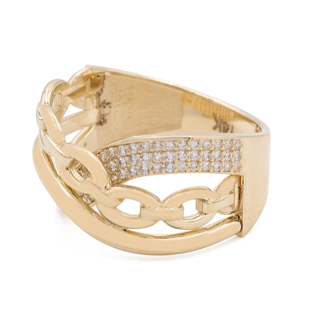 14K Yellow Gold Fashion Link Design Ring with Cubic Zirconias