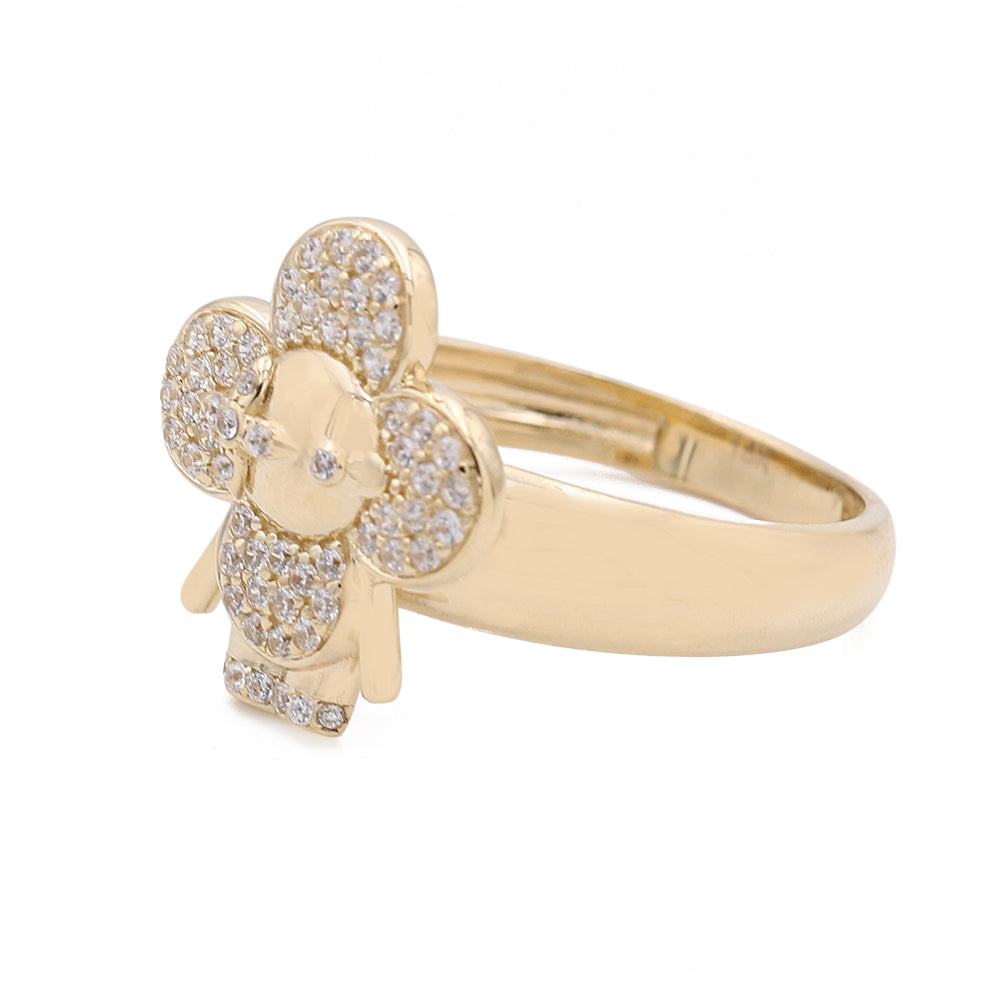 14K Yellow Gold Fashion Flower Shape Ring with Cubic Zirconias