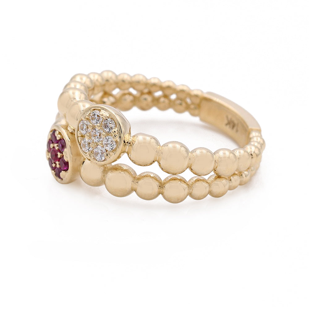 14K Yellow Gold Fashion Beads Shape Ring with Color Stones