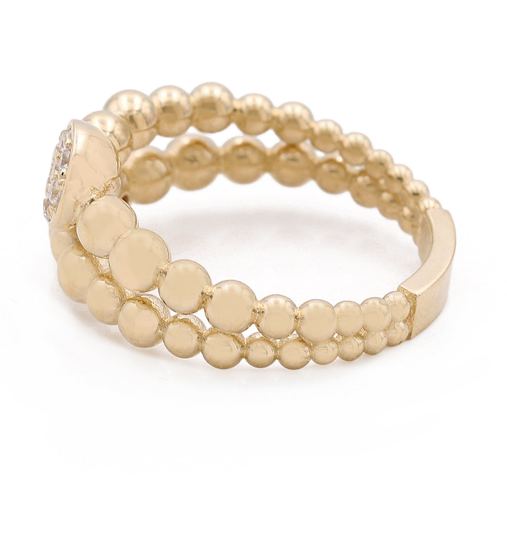 14K Yellow Gold Fashion Beads Shape Ring with Color Stones