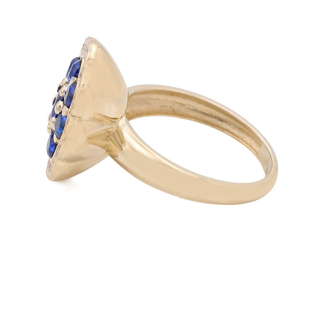 14K Yellow Gold Fashion Flower Shape Ring with Blue Color Stones