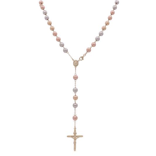 14K Tricolor Gold Italian Rosary Necklace