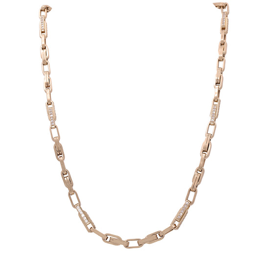 14K Yellow Gold Italian Fashion Link Necklace with Cubic Zirconias