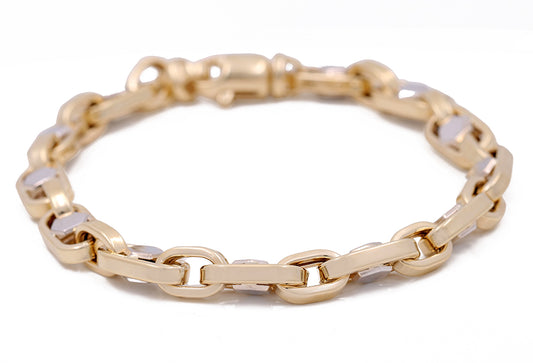 14K Yellow and White Gold Fashion Italian Link Bracelet