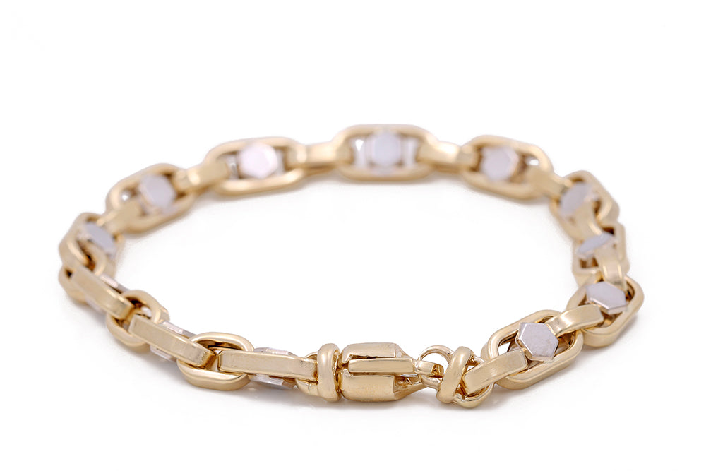 14K Yellow and White Gold Fashion Italian Link Bracelet
